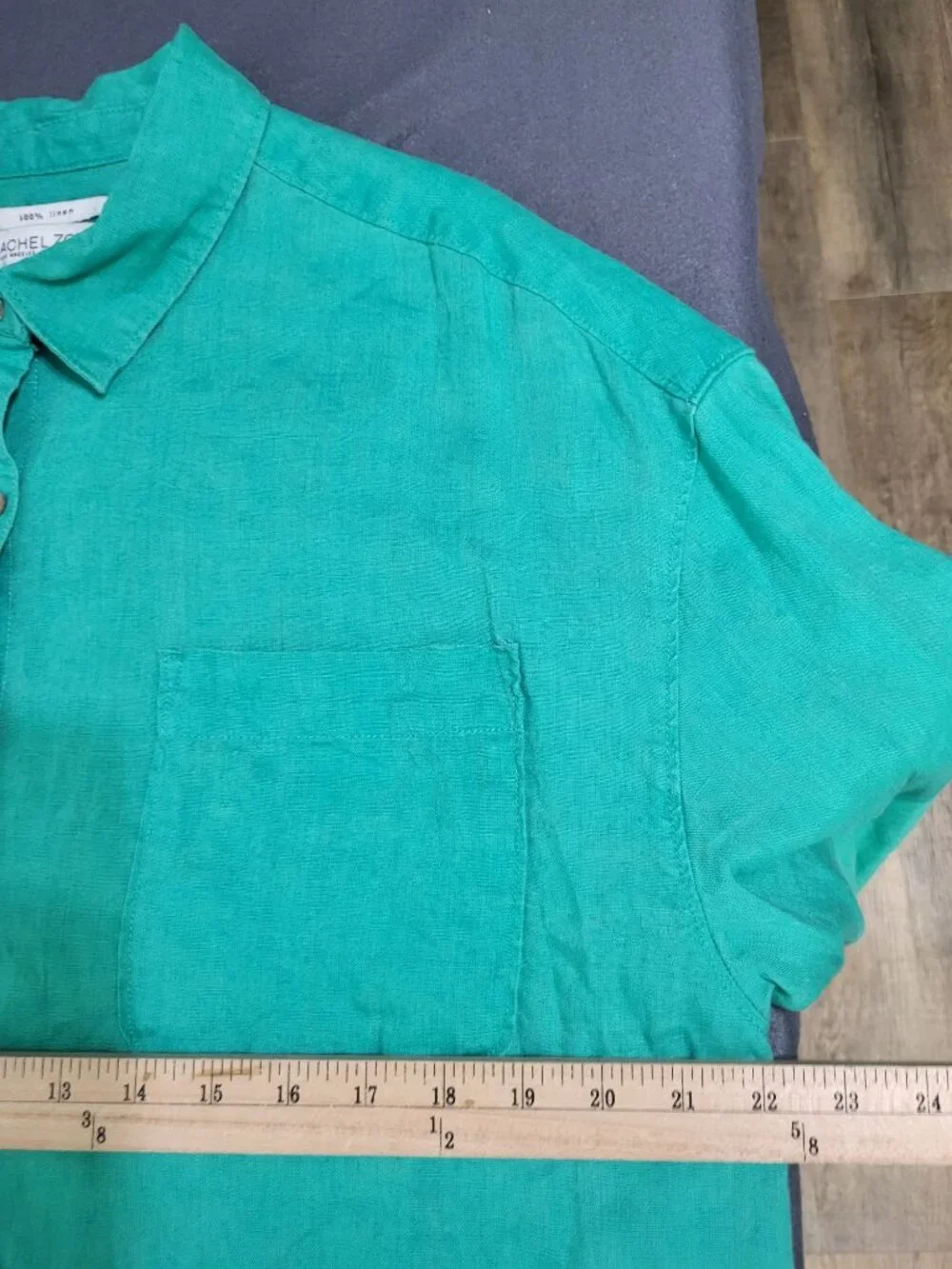 Rachel Zoe Women's XL Green 100% Linen Button Up Long Sleeved Blouse - Picture 4 of 8